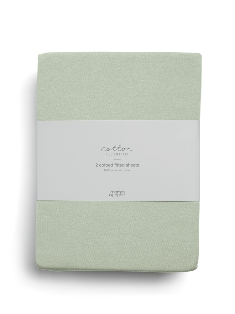 Mamas & Papas 2 Pack Sage 100% Cotton Cotbed Fitted Sheets - Image 4 of 4