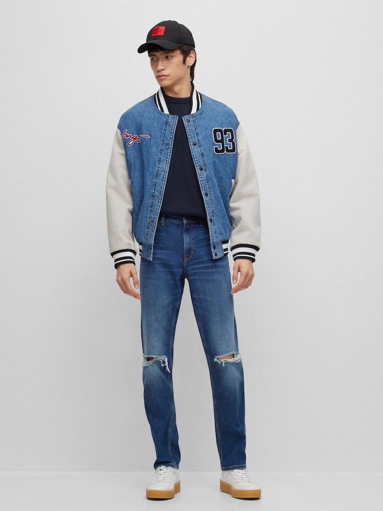 HUGO Dark Blue Box Logo 100% Cotton Jumper - Image 3 of 5