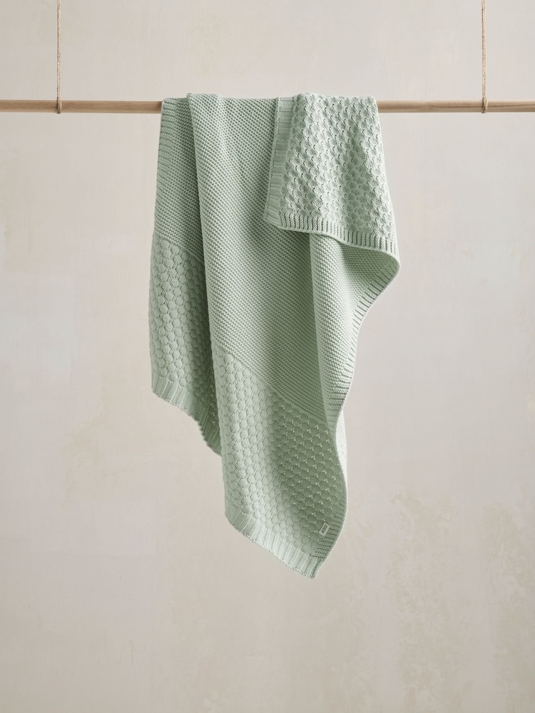 Mamas & Papas Blue/Green Welcome To The World Seedling 100% Cotton Blanket Bubble - Image 1 of 5