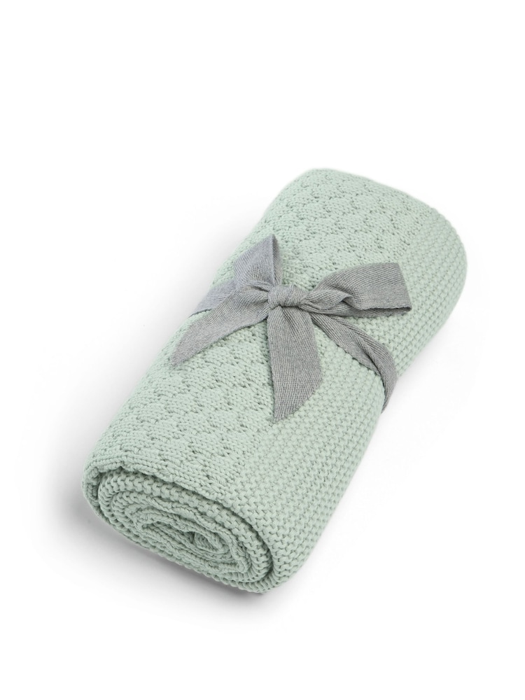 Mamas & Papas Blue/Green Welcome To The World Seedling 100% Cotton Blanket Bubble - Image 2 of 5