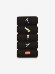 Black DIY Tools Fun Embroidered Socks 5 Pack - Image 1 of 7