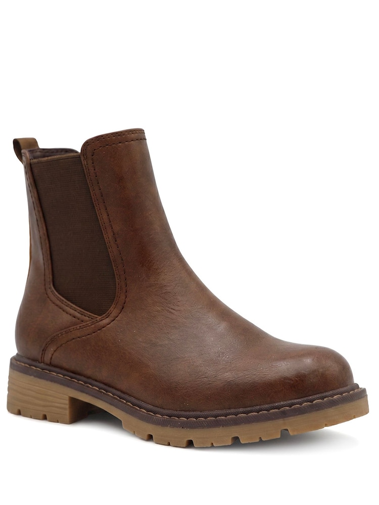 Pavers Tan Brown Wide Fit Warm Lined Chelsea Boots - Image 2 of 6