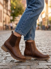 Pavers Tan Brown Wide Fit Warm Lined Chelsea Boots - Image 6 of 6