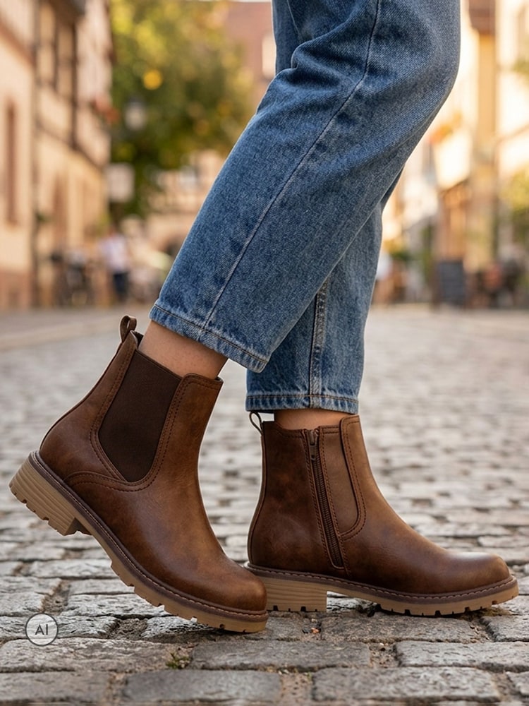 Pavers Tan Brown Wide Fit Warm Lined Chelsea Boots - Image 6 of 6
