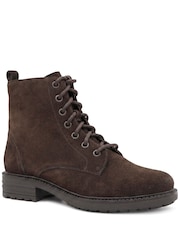 Pavers Chocolate Brown Suede Leather Lace & Zip Ankle Boots - Image 3 of 6
