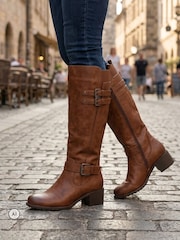 Pavers Brown Buckle Detail Zip Fasten Long Boots - Image 1 of 6