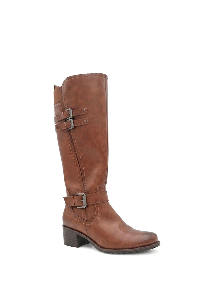 Pavers Brown Buckle Detail Zip Fasten Long Boots - Image 2 of 6 Pavers Brown Buckle Detail Zip Fasten Long Boots - Image 2 of 6