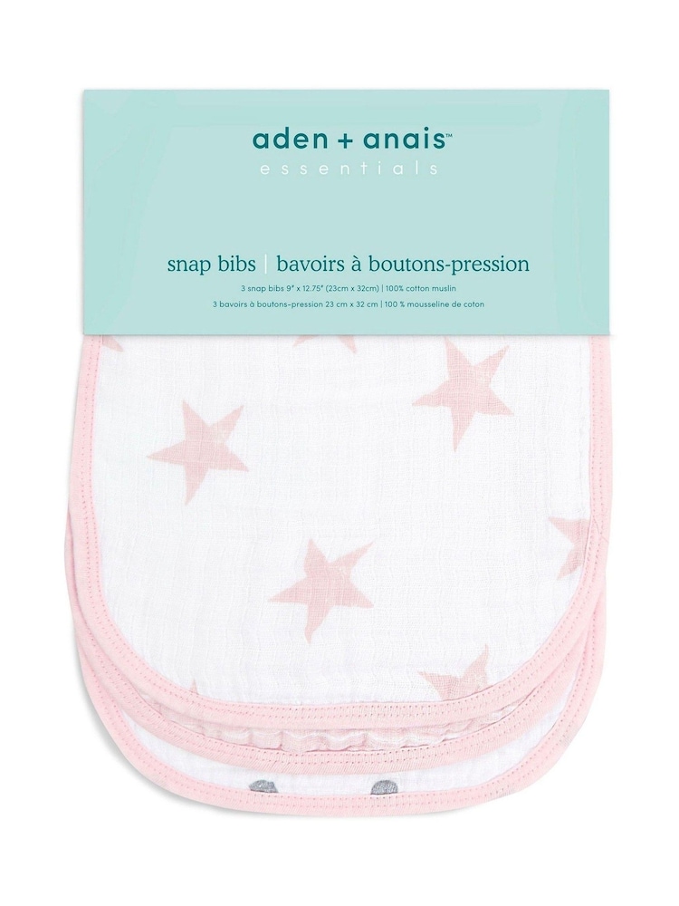 aden + anais Essentials Pink Snap Bibs Three Pack - Image 2 of 2