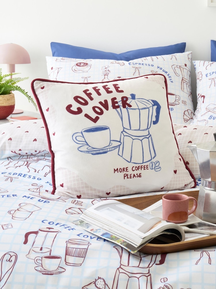 Fusion Blue Coffee Club Velvet Filled Cushion - Image 1 of 5 Fusion Blue Coffee Club Velvet Filled Cushion - Image 1 of 5