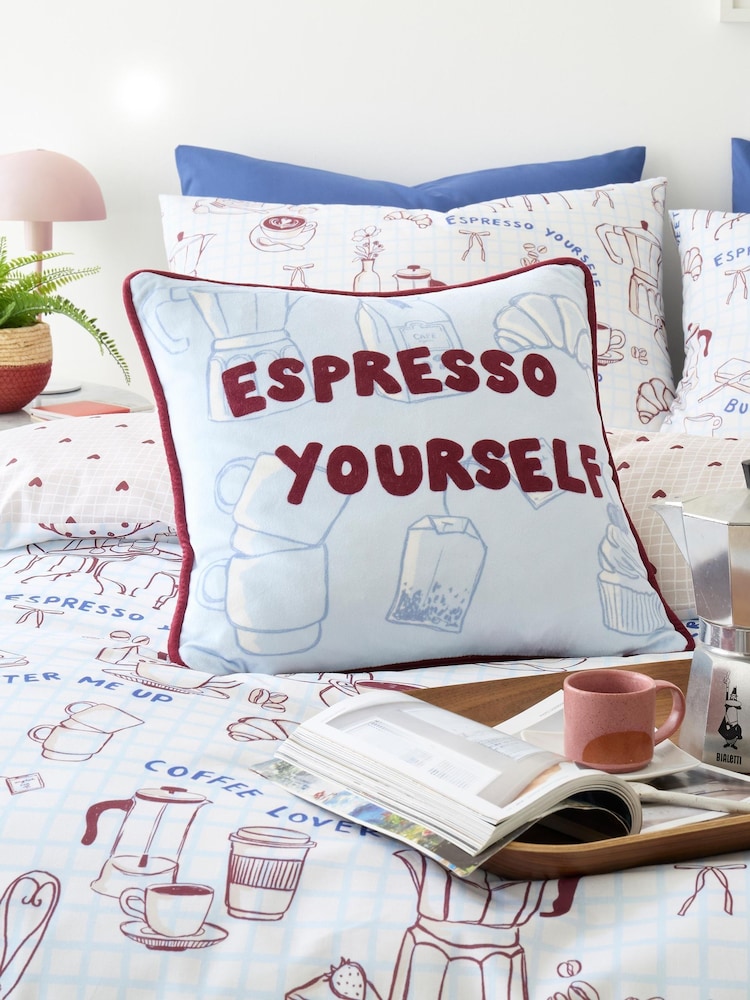 Fusion Blue Coffee Club Velvet Filled Cushion - Image 2 of 5 Fusion Blue Coffee Club Velvet Filled Cushion - Image 2 of 5