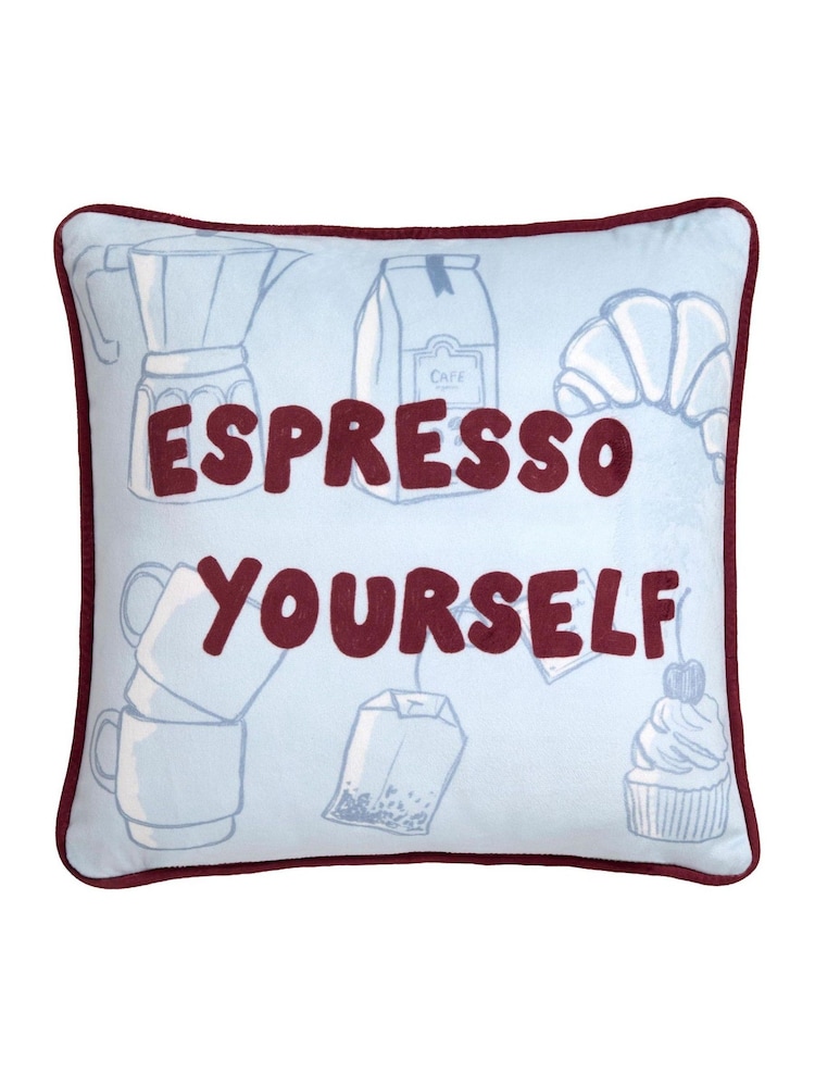 Fusion Blue Coffee Club Velvet Filled Cushion - Image 5 of 5 Fusion Blue Coffee Club Velvet Filled Cushion - Image 5 of 5