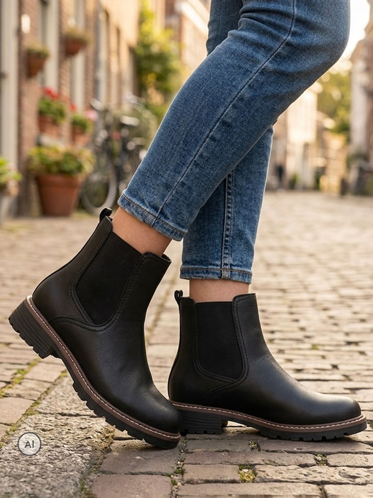 Pavers Black Wide Fit Warm Lined Chelsea Boots - Image 6 of 6