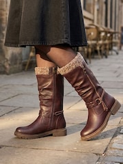 Burgunderrot - Pavers Kitted Cuff Zip Fasten Riding Boots - Bild 1 von 6