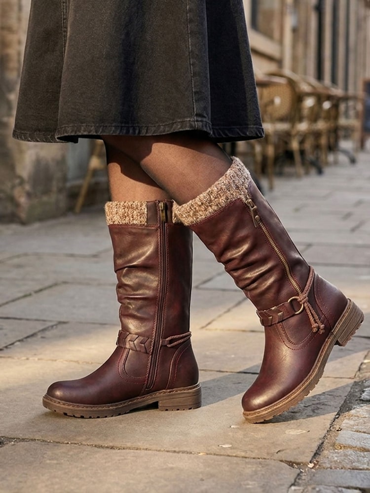 Burgunderrot - Pavers Kitted Cuff Zip Fasten Riding Boots - Bild 1 von 6 Burgunderrot - Pavers Kitted Cuff Zip Fasten Riding Boots - Bild 1 von 6