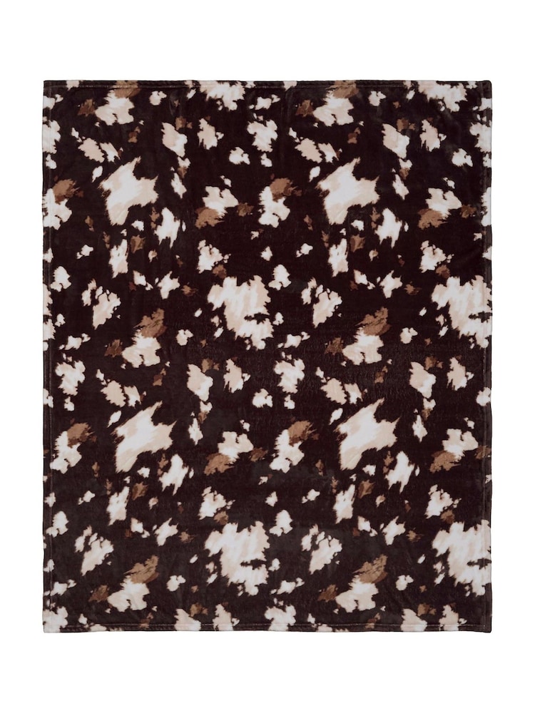 Fusion Brown Cow Print Fleece Throw - Image 2 of 4 Fusion Brown Cow Print Fleece Throw - Image 2 of 4