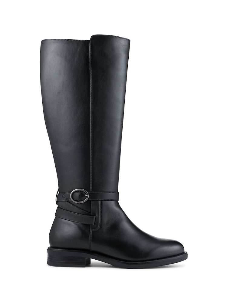 Pavers Black Wide Fit Leather Long Boots With Buckle Detail - Image 1 of 5 Pavers Black Wide Fit Leather Long Boots With Buckle Detail - Image 1 of 5