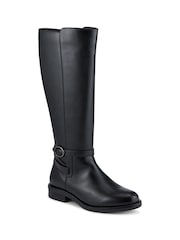 Pavers Black Wide Fit Leather Long Boots With Buckle Detail - Image 2 of 5