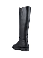 Pavers Black Wide Fit Leather Long Boots With Buckle Detail - Image 3 of 5