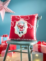 Fusion Red Christmas Vintage Frames Velvet Filled Cushion - Image 1 of 5