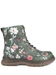 მწვანე ყვავილოვანი - Pavers Floral Pattern Lace Up Ankle Boots - სურათი 1 6-დან