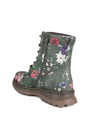 მწვანე ყვავილოვანი - Pavers Floral Pattern Lace Up Ankle Boots - სურათი 3 6-დან