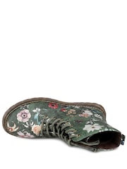 მწვანე ყვავილოვანი - Pavers Floral Pattern Lace Up Ankle Boots - სურათი 4 6-დან