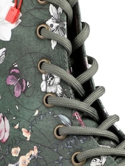 მწვანე ყვავილოვანი - Pavers Floral Pattern Lace Up Ankle Boots - სურათი 5 6-დან