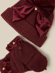 Monsoon Velvet Bow Bobble Hat & Gloves Set - Imagen 2 de 2
