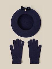 Monsoon Velvet Bow Wool Beret & Gloves Set - Bild 1 von 2