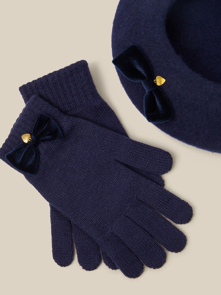 Monsoon Velvet Bow Wool Beret & Gloves Set - Bild 2 von 2 Monsoon Velvet Bow Wool Beret & Gloves Set - Bild 2 von 2