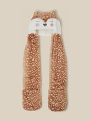 Monsoon Brown 3-In-1 Fluffy Reindeer Hat Scarf - Image 1 of 2