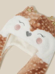 Monsoon Brown 3-In-1 Fluffy Reindeer Hat Scarf - Image 2 of 2