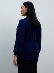 Live Unlimited Blue Jersey Ruffle Neck Long Sleeve Blouse - Image 2 of 5