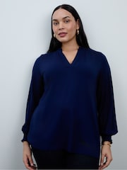 Live Unlimited Blue Jersey Ruffle Neck Long Sleeve Blouse - Image 5 of 5