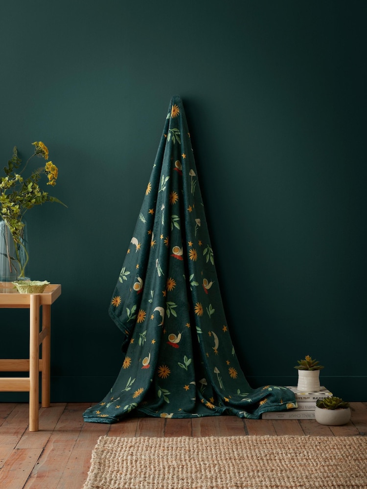 Fusion Green Botanical Mushrooms Fleece Throw - Image 1 of 5 Fusion Green Botanical Mushrooms Fleece Throw - Image 1 of 5