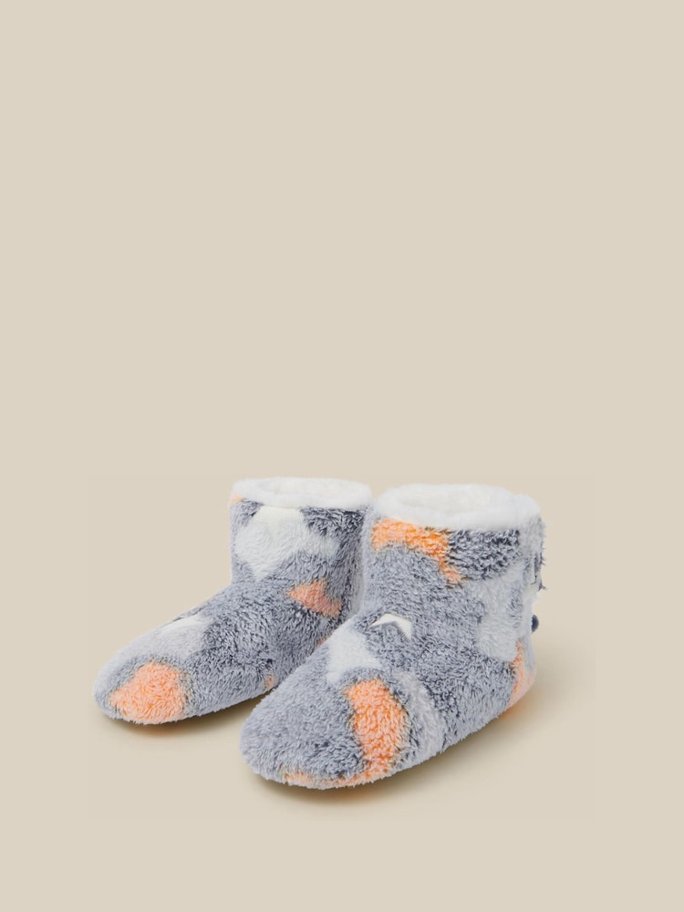 Monsoon Glow In The Dark Fluffy Dino Boot Slippers - Attēls 1 no 3