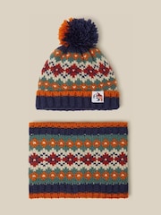 Monsoon Blue Fair Isle Bobble Hat,Gloves and Scarves Set - Image 1 of 2