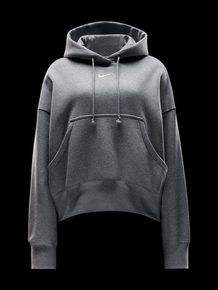 Nike Dark Grey Heather Oversized Phoenix Fleece Over Mini Swoosh Pullover Hoodie - Image 6 of 6