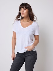 Blanc - T-shirt à Col V en coton flammé SCAMP & DUDE - Image 1 sur 5