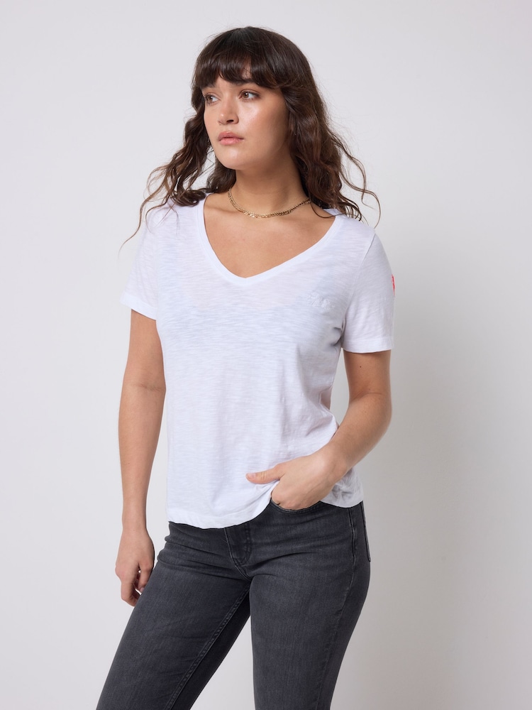 Blanc - T-shirt à Col V en coton flammé SCAMP & DUDE - Image 1 sur 5