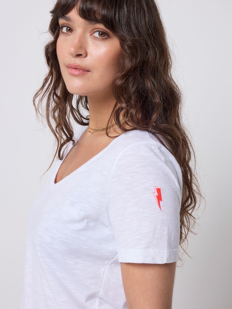Blanc - T-shirt à Col V en coton flammé SCAMP & DUDE - Image 5 sur 5