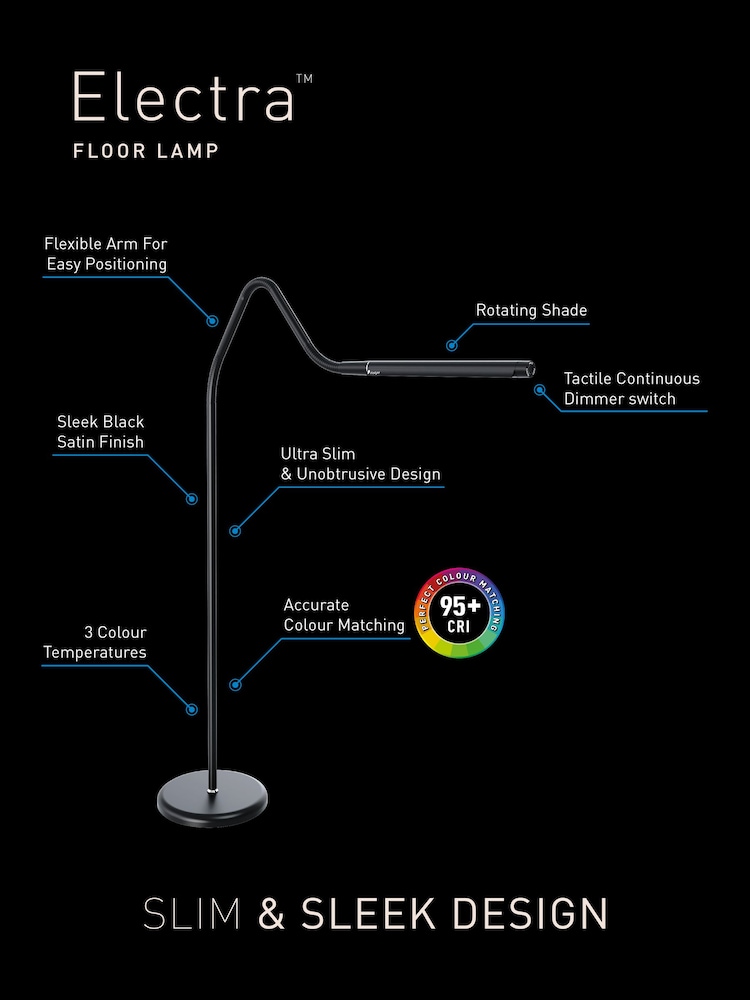 Daylight Company Black Electra Floor Task & Reading Lamp - Image 2 of 4