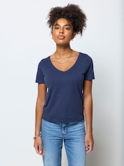 Bleu - T-shirt à Col V en coton flammé SCAMP & DUDE - Image 1 sur 4