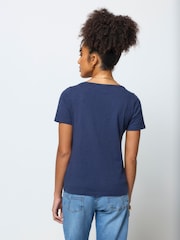 Bleu - T-shirt à Col V en coton flammé SCAMP & DUDE - Image 2 sur 4