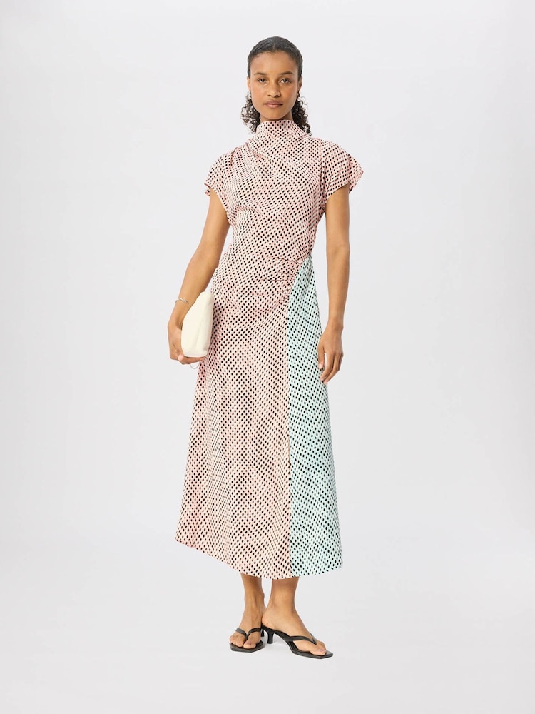 Whistles Pink Petite Graphic Check Cowl Neck Dress - Image 1 of 5