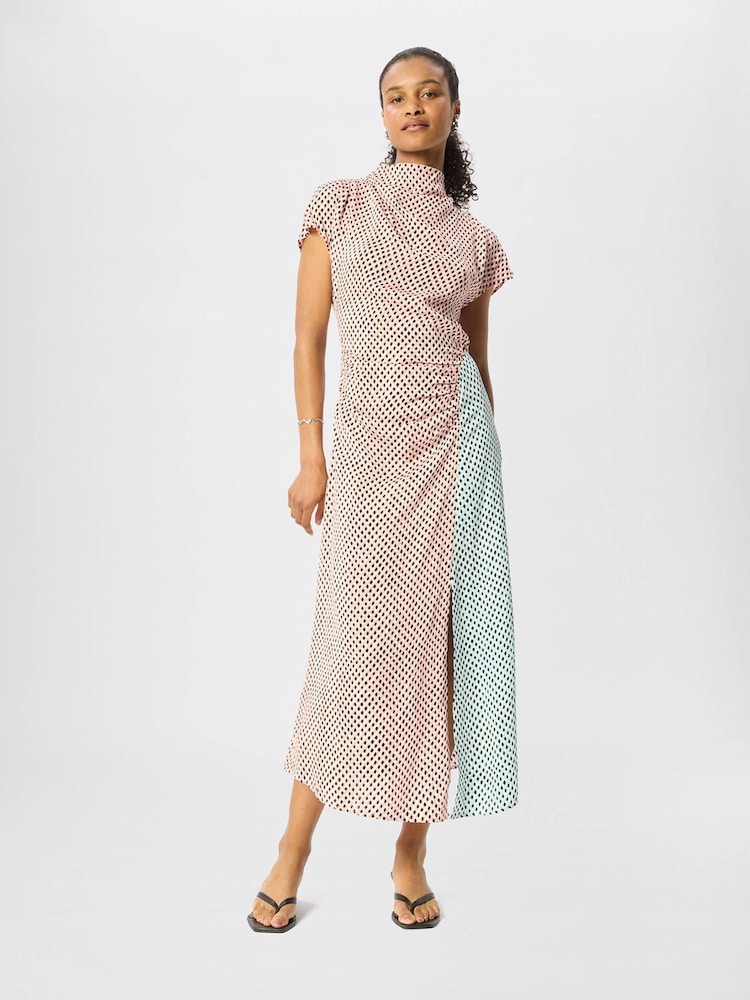 Whistles Pink Petite Graphic Check Cowl Neck Dress - Image 5 of 5