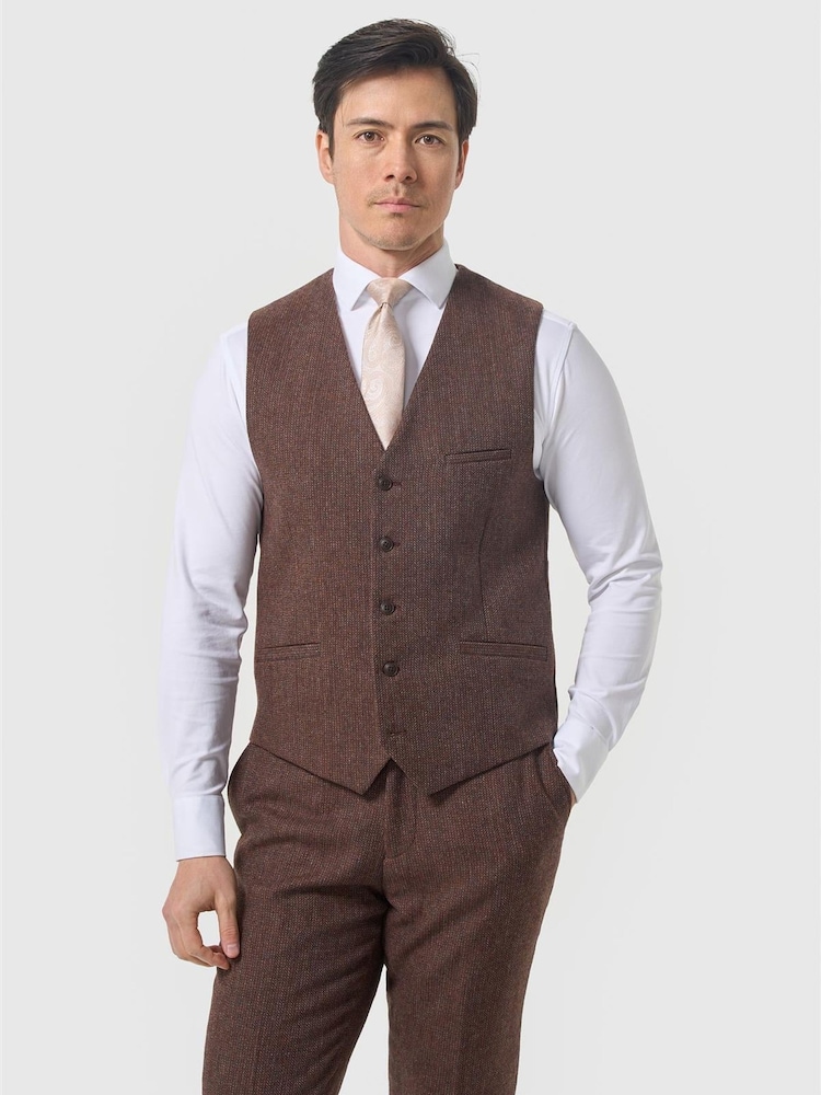Cavani Chestnut Brown Thomas Tweed Waistcoat - Image 1 of 2 Cavani Chestnut Brown Thomas Tweed Waistcoat - Image 1 of 2