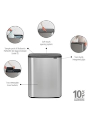 Brabantia Matt Steel Fingerprint Proof Bo Touch Double 30L Bin - Image 2 of 6