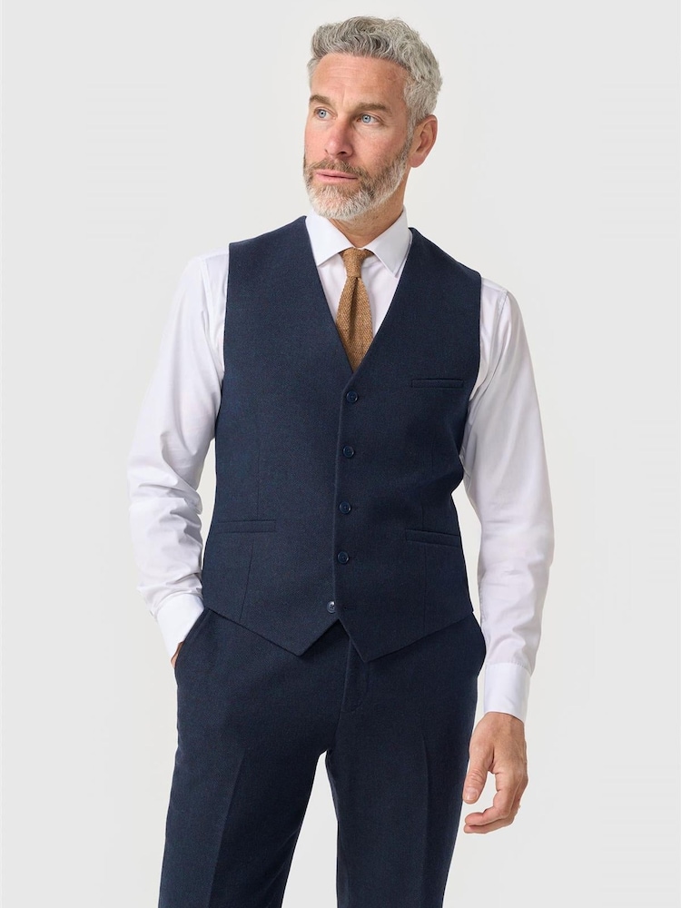 Cavani Navy Blue Thomas Tweed Waistcoat - Image 1 of 5 Cavani Navy Blue Thomas Tweed Waistcoat - Image 1 of 5