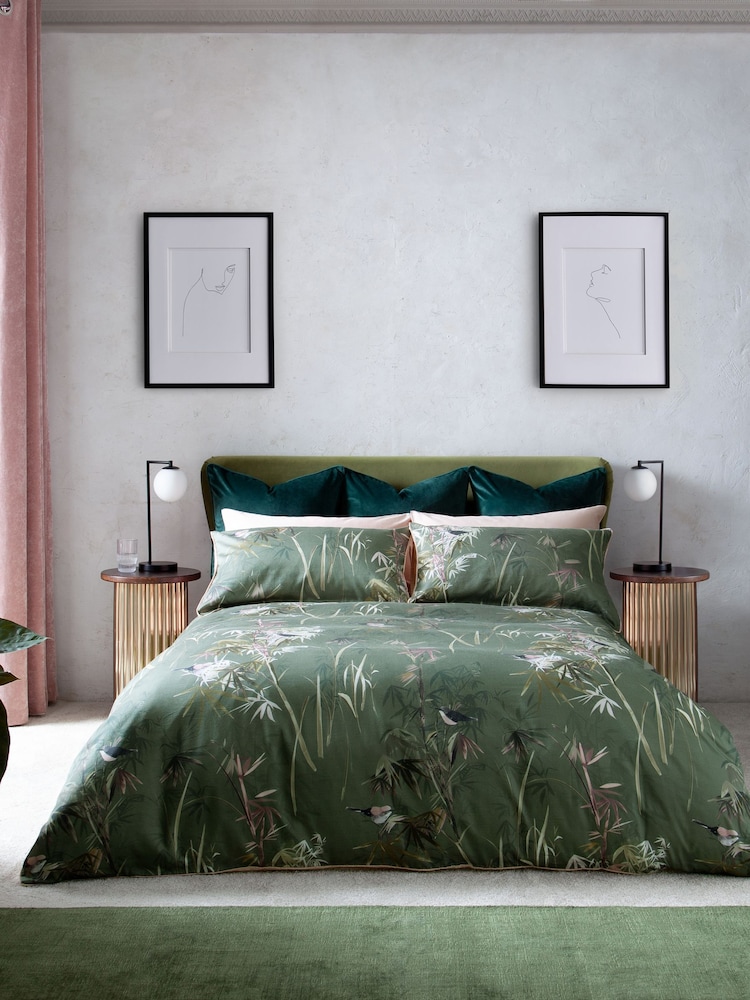 Green Collection Luxe 300 Thread Count 100% Cotton Sateen Patterned Duvet Cover And Pillowcase Set - Image 1 of 5